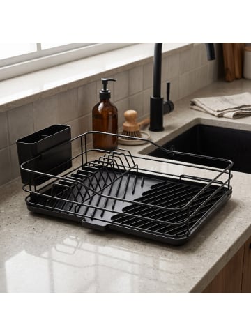 BOXIMO Geschirrabtropfer mit Besteckbehälter in Schwarz, (B) 49 x (H) 13 x (L) 31 cm
