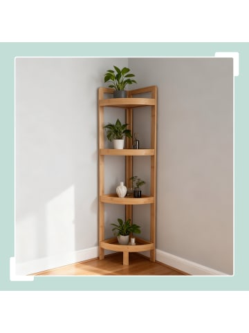 relaxdays Bambus-Eckregal "4 Ablagen" in Natur - (B)23 x (H)105,5 x (T)23 cm
