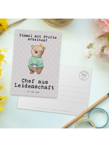 Mr. & Mrs. Panda Grußkarte Chef Leidenschaft mit Spruch in Grau Pastell