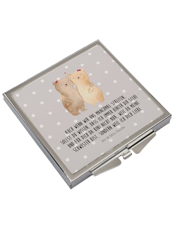Mr. & Mrs. Panda Schminkspiegel Bären Schwestern mit Spruch in Grau Pastell
