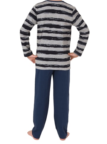 NORMANN Pyjama lang StreifenMuster - 75066 in grau