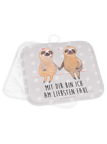 Mr. & Mrs. Panda 2er Set Topflappen  Faultier Pärchen mit Spruch in Grau Pastell