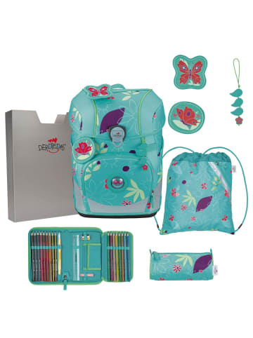 DerDieDas ErgoFlex Tiny - Schulranzen Set 5tlg. 900g (Deep Ocean) in Butterfly Garden