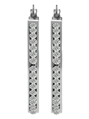 Adeliás Damen Ohrringe – Creole aus Edelstahl mit Strass Steinchen in silber