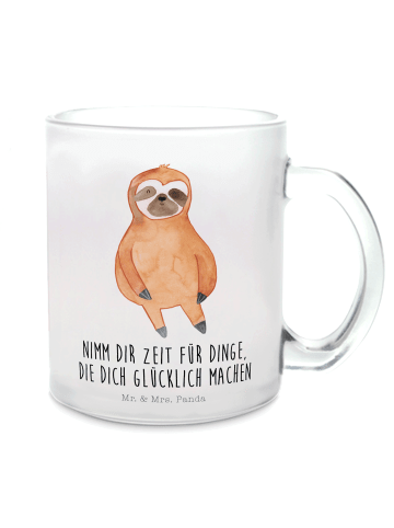 Mr. & Mrs. Panda Becher Faultier Zufrieden mit Spruch in Transparent