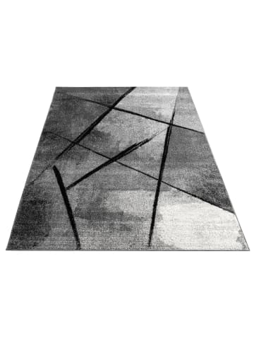 KADIMA DESIGN Teppich Kurzflor Abstraktes Linienmuster schmutzabweisend in Dunkelgrau