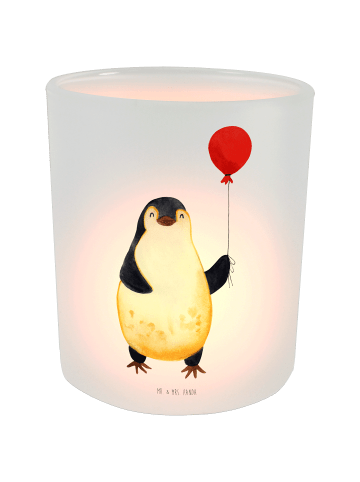 Mr. & Mrs. Panda Windlicht Glas Pinguin Luftballon ohne Spruch in Transparent