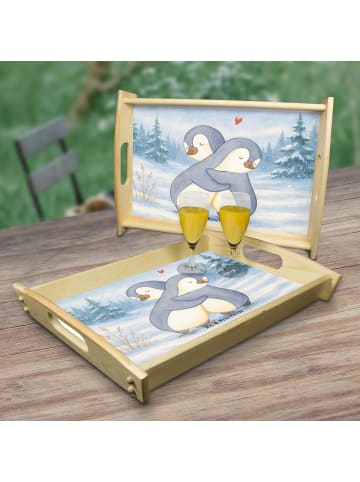 Mr. & Mrs. Panda Servierplatte Pinguine Kuscheln Design ohne Spruch in Weiß