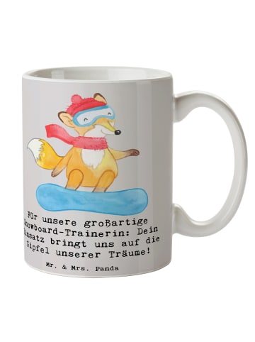 Mr. & Mrs. Panda Tasse Snowboarden Trainerin mit Spruch in Grau Pastell