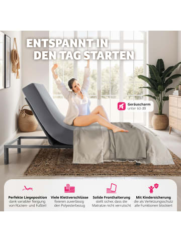 tectake Bettgestell mit elektrisch verstellbarem Lattenrost Easy Flex Polyesterbezug, 90