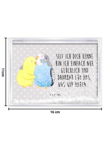 Mr. & Mrs. Panda Schüttelrahmen Wellensittich Liebe mit Spruch in Grau Pastell