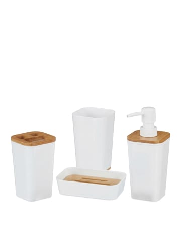 relaxdays 4-teiliges Badaccessoires-Set in Weiß