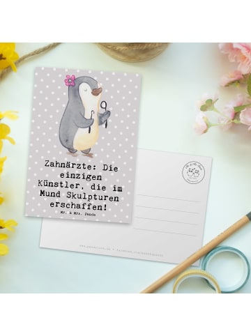 Mr. & Mrs. Panda Postkarte Zahnarzt Künstler mit Spruch in Grau Pastell