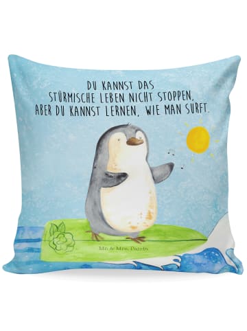Mr. & Mrs. Panda Deko Kissen Pinguin Surfer mit Spruch in Eisblau