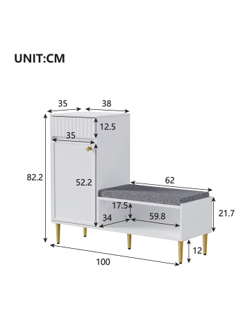 ABRIHOME Schuhschrank mit Sitzbank in Weiß, 100*35*82.2cm