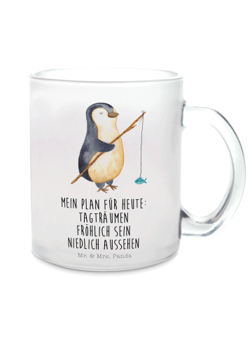 Mr. & Mrs. Panda Trinkglas Pinguin Angler mit Spruch in Transparent