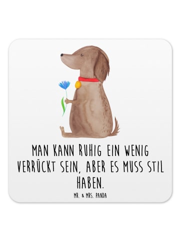 Mr. & Mrs. Panda Tischuntersetzer Hund Blume mit Spruch in Weiß