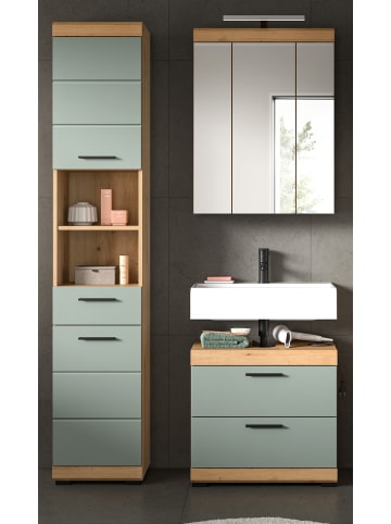 Inn.Furn Badmöbel-Set Salbei grün, Eiche Artisan 3-teilig 112 cm, Komplettset
