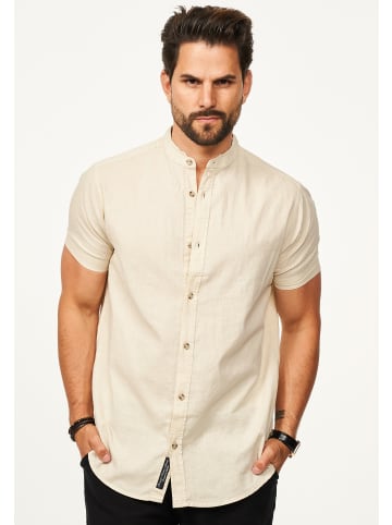 behype Kurzarmhemd - als Sommerhemd aus Leinen im Regular-Fit in Beige