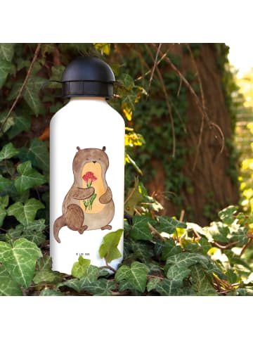 Mr. & Mrs. Panda Aluminiumflasche Otter Blumenstrauß ohne Spruch in Weiß