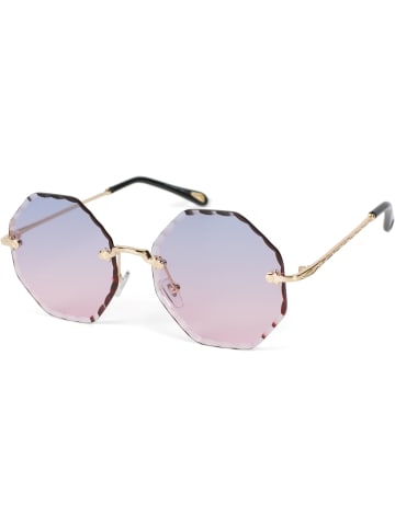 styleBREAKER Runde Sonnenbrille in Gold / Blau-Rosa Verlauf