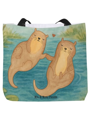 Mr. & Mrs. Panda Strandtasche Otter Hände halten Design ohne Spruch in Weiß
