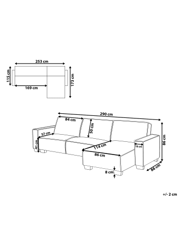 Beliani Ecksofa ROMEDAL in Grau/Schwarz - (W) 290 x (H) 86 x (L) 173 cm