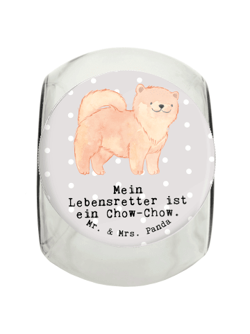 Mr. & Mrs. Panda Leckerli Glas Chow-Chow Lebensretter mit Spruch in Grau Pastell