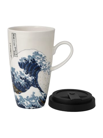 Goebel Künstlertasse mit Deckel " Katsushika Hokusai Die Welle " in blau weiß