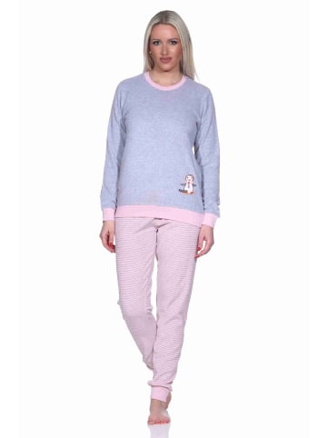 NORMANN Frottee Pyjama langarm Bündchen und Pinguin Stickerei - 71537 in Grau