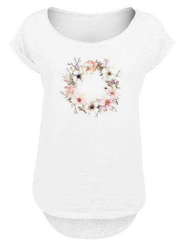 F4NT4STIC Long Cut T-Shirt Rosa Blumenkranz in weiß