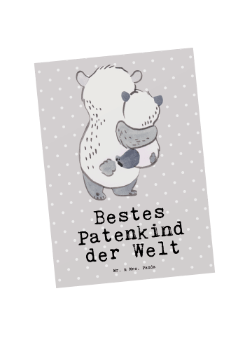 Mr. & Mrs. Panda Postkarte Panda Bestes Patenkind der Welt mit S... in Grau Pastell