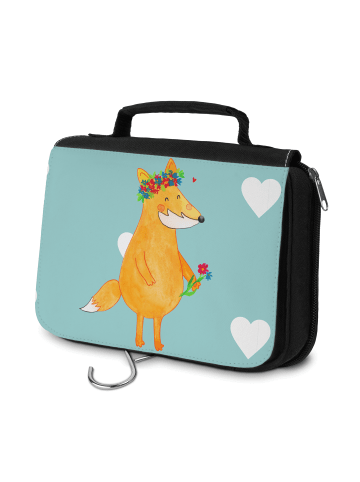 Mr. & Mrs. Panda Schminktasche Fuchs Blumen ohne Spruch in Türkis Pastell