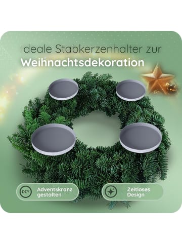 Novaliv 4X Kerzenpick Flach 8 cm GRAU Kerzenhalter für Adventskranz Kerzenpin in Grau
