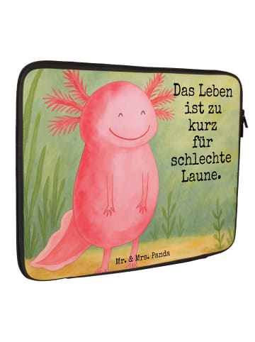 Mr. & Mrs. Panda Laptop Tasche Axolotl Glücklich Design mit Spruch in Weiß