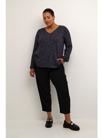 KAFFE curve Langarm-Bluse KColive in Dark Blue/toffee Paisley Print