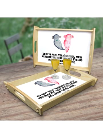 Mr. & Mrs. Panda Tablett aus Holz Axolotl Freundin mit Spruch in Weiß