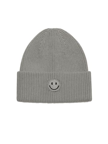 Faera Strickmütze mit Smiley und feinem Rippenstrick in Grau