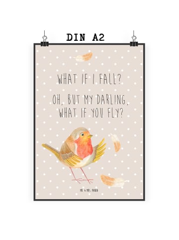 Mr. & Mrs. Panda Bild Rotkehlchen Federn mit Spruch in Beige Pastell