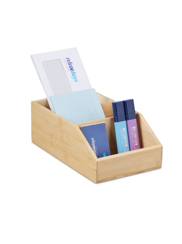 relaxdays Schreibtisch Organizer in Natur - (B)25,5 x (H)9 x (T)25,5 cm