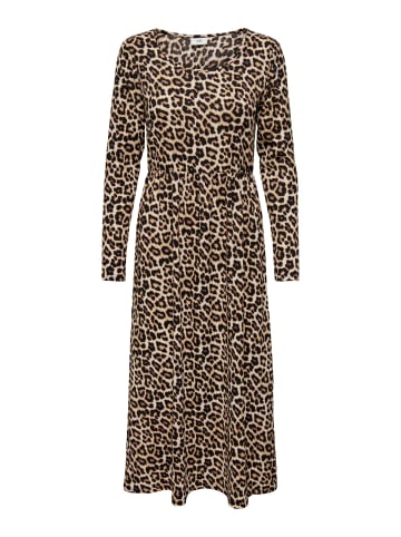 JACQUELINE de YONG Langes Langarm Kleid Animal Print Midi Dress JDYLOTUS in Braun