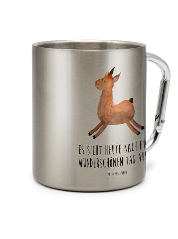 Mr. & Mrs. Panda Kaffeetasse Lama Springen mit Spruch in Silber