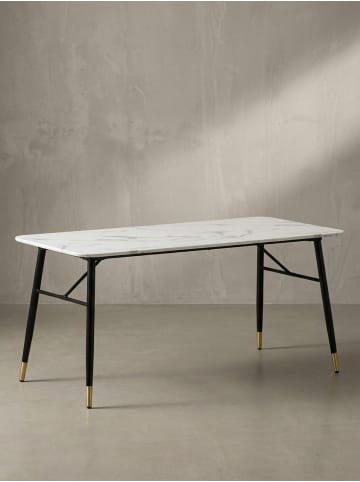 KADIMA DESIGN Esszimmertisch 160x80x76 cm Esstisch in Marmor-Optik Modern, in Weiß