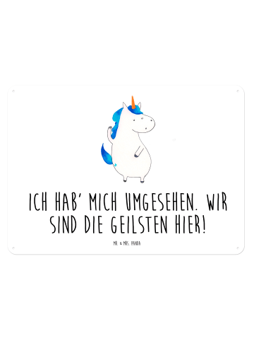 Mr. & Mrs. Panda Blechschild Mit Spruch Einhorn Mann mit Spruch in Weiß