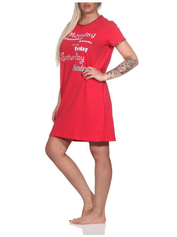 NORMANN Damen Nachthemd kurzarm mit Rundhals und Front-Print - 87861 in rot