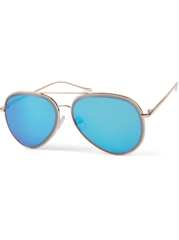 styleBREAKER Piloten Sonnenbrille in Gold / Blau verspiegelt