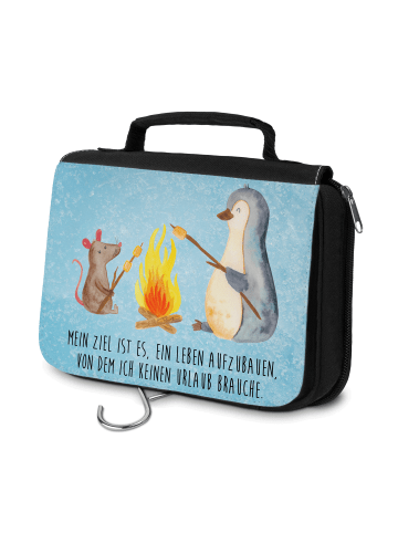 Mr. & Mrs. Panda Schminktasche Pinguin Lagerfeuer mit Spruch in Eisblau