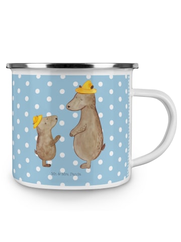 Mr. & Mrs. Panda Camping Emaille Tasse Bären mit Hut ohne Spruch in Blau Pastell