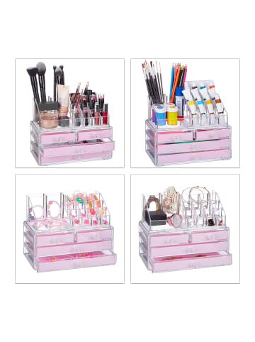 relaxdays 2x Make Up Organizer in Transparent/ Pink