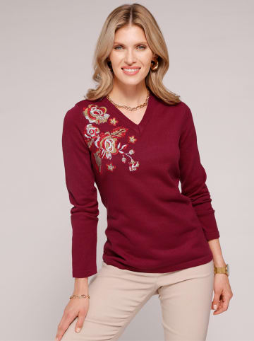 Sieh an! Langarm-Pullover in dunkelrot-camel-gemustert